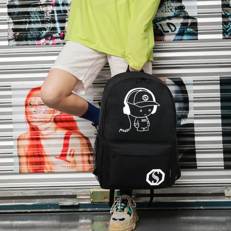 Anime Fashion USB Charge School Backpack Music Luminous Schoolbag For Teenagers Daypack Waterproof Book Bag 時款動漫 USB 充電夜光防水書包