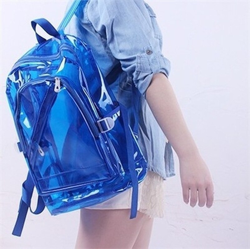 Fashion Transparent Backpack Waterproof PVC Clear Plastic Daily Backpack Mini Teenager Girls Notebook School Bag 時尚透明PVC迷你防水背包