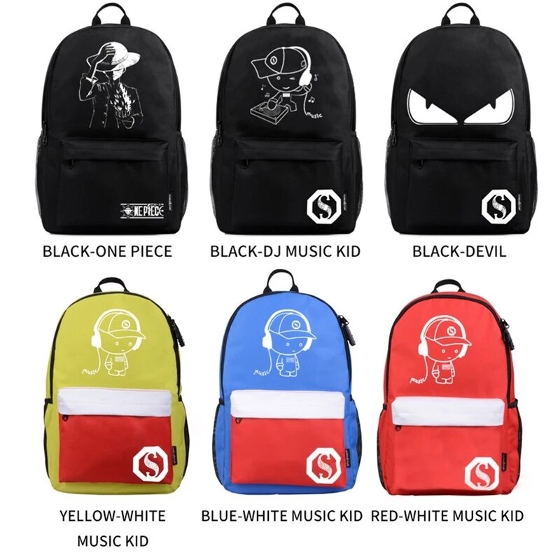 Anime Fashion USB Charge School Backpack Music Luminous Schoolbag For Teenagers Daypack Waterproof Book Bag 時款動漫 USB 充電夜光防水書包