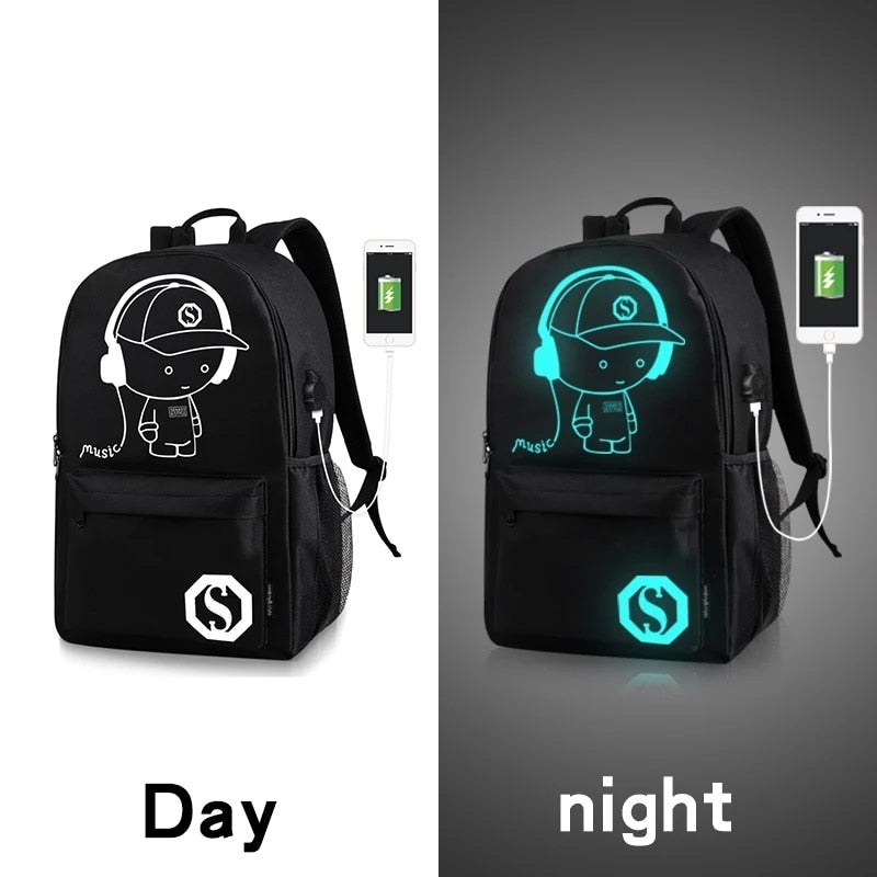 Anime Fashion USB Charge School Backpack Music Luminous Schoolbag For Teenagers Daypack Waterproof Book Bag 時款動漫 USB 充電夜光防水書包
