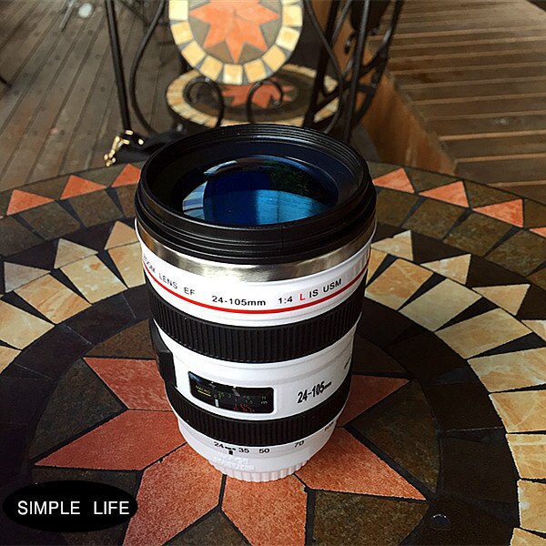 Simple life creative personality SLR camera lens thermos cup holding stainless steel vacuum coffee cup desktop office mug 簡約生活創意個性單反相機鏡頭造型不銹鋼真空保溫杯