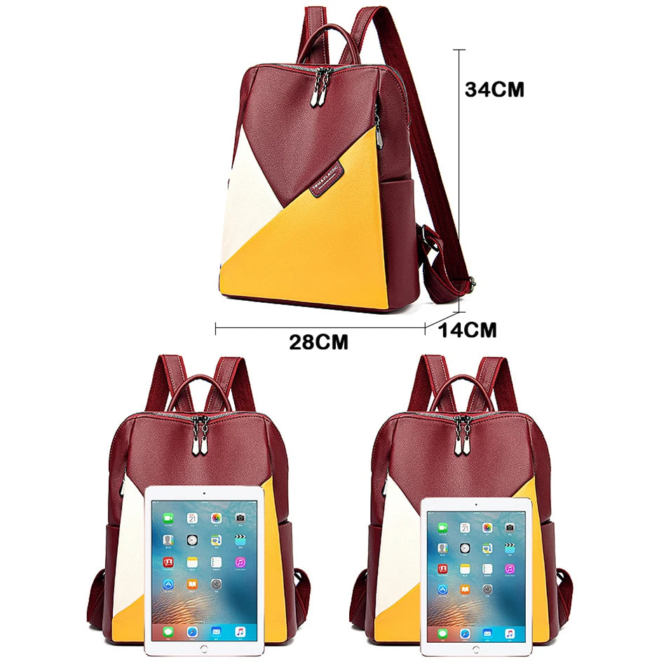 Fashion Women Backpacks Leather Rucksack Female Shoulder Bags 時尚女裝併色背包