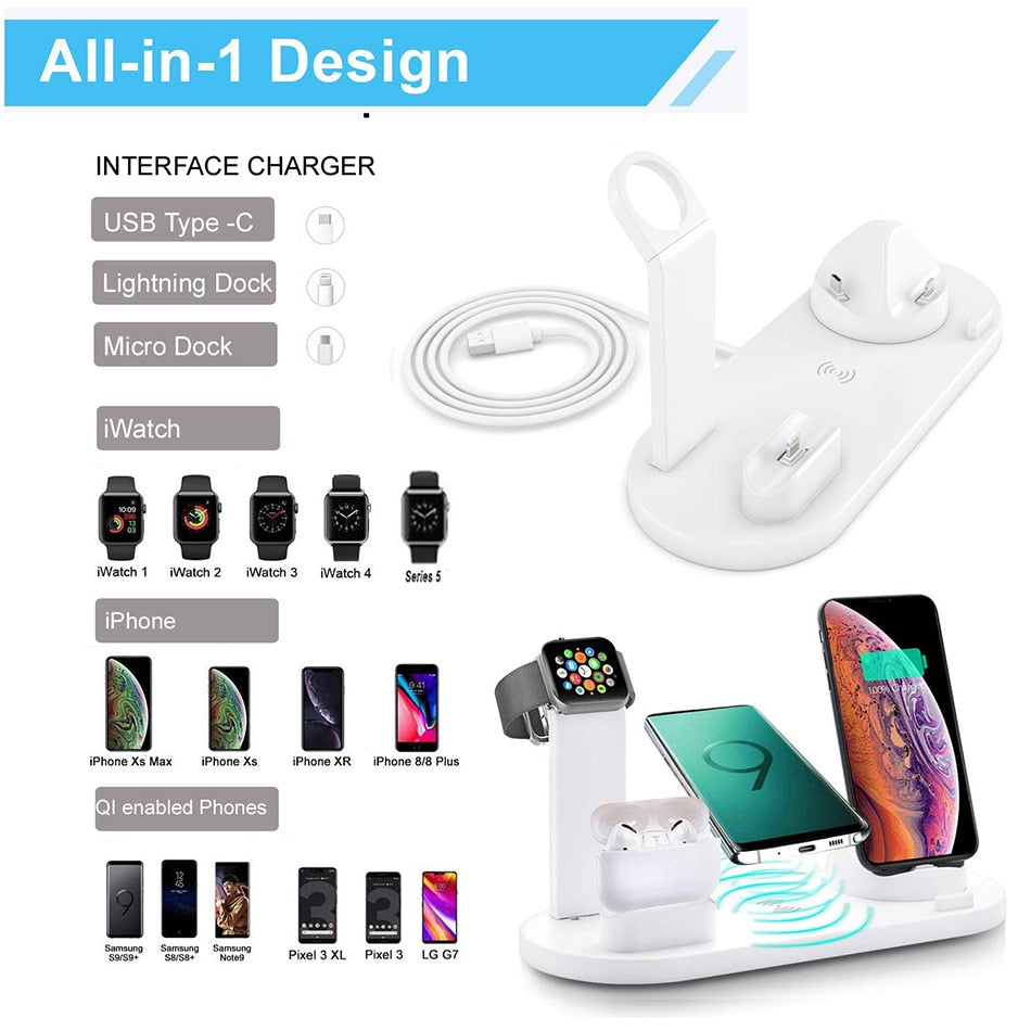 7 in 1 Fast Wireless Charger 30W For iPhone 14 13 12 X XR Watch Wireless Chargers for Samsung Galaxy Xiaomi Huawei Fast Charging 7合1 快速無線充電器