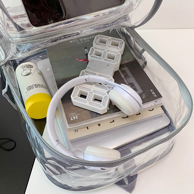 Backpack Waterproof Transparent School Bag Girl Large Capacity Backpack Solid Clear Backpack Men Fashion Transparent Plastic Bag 時尚防水透明塑料背包