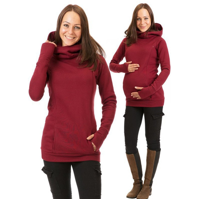 Maternity Sweatshirt Women Nursing Maternity Long Sleeves Hooded Breastfeeding Hoodies Autumn And Winter Pregnant Hooded Sweater 秋冬孕婦及哺乳設計連帽長袖衛衣