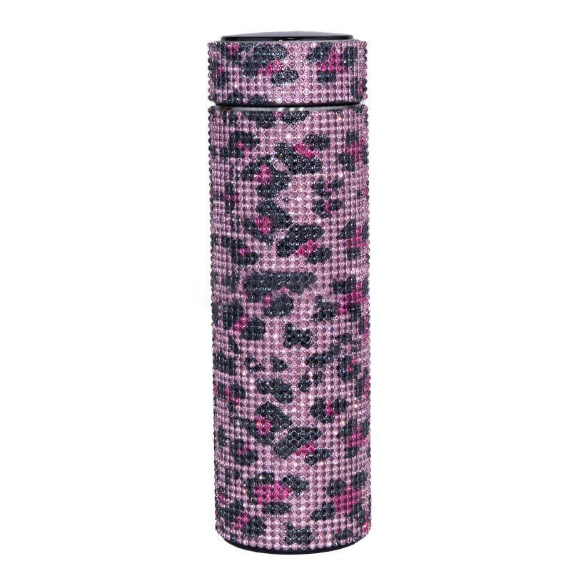 Fashion Diamond Thermos Bottle Smart Display temperature Stainless Steel Water Bottle Portable Vacuum Flasks Coffee Thermos Cup 時尚鑽石顯示溫度不銹鋼智能保溫瓶