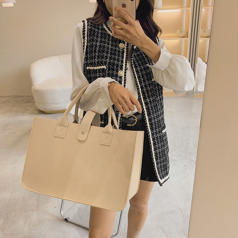 new shopping handbag women's 2022 handbag large capacity open fashion felt shopping designer tote woven bag 時尚毛氈料大容量女裝購物手提包