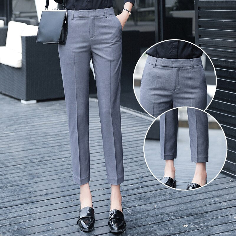 Black Gray Suit Pants Woman High Waist Pants Office Ladie Ashion Formal Work Trousers Female Elegant Casual Straight Pants 優雅休閒黑灰色女裝高腰西裝褲