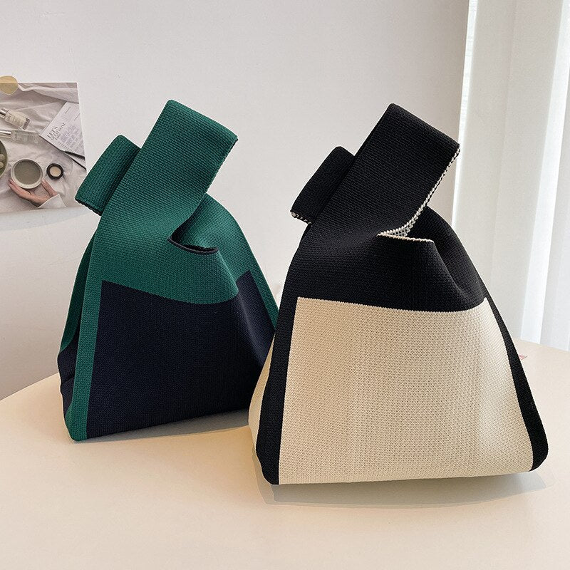 1Pcs/Lot 20*35cm 3 Styles New Japanese Knitting HandBag 2022 Best Selling Fashion Splicing Contrast Color Bag 時尚日系拼接撞色針織手提包