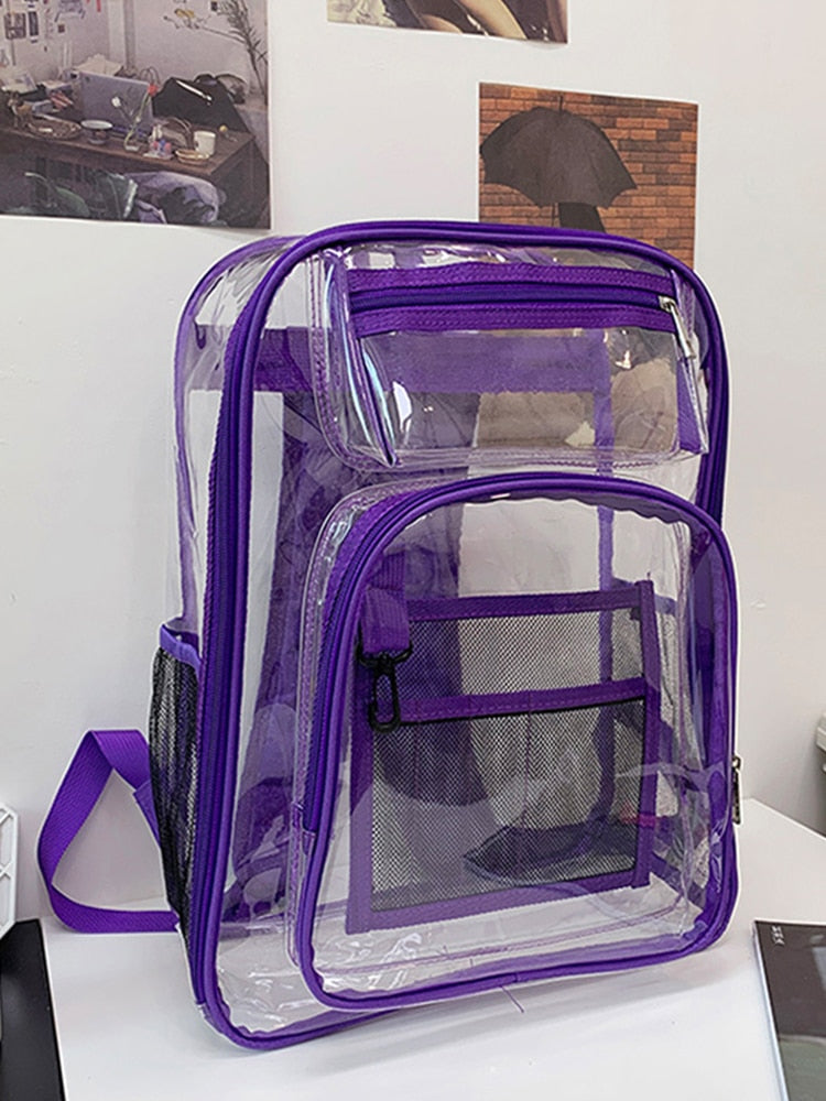 Backpack Waterproof Transparent School Bag Girl Large Capacity Backpack Solid Clear Backpack Men Fashion Transparent Plastic Bag 時尚防水透明塑料背包