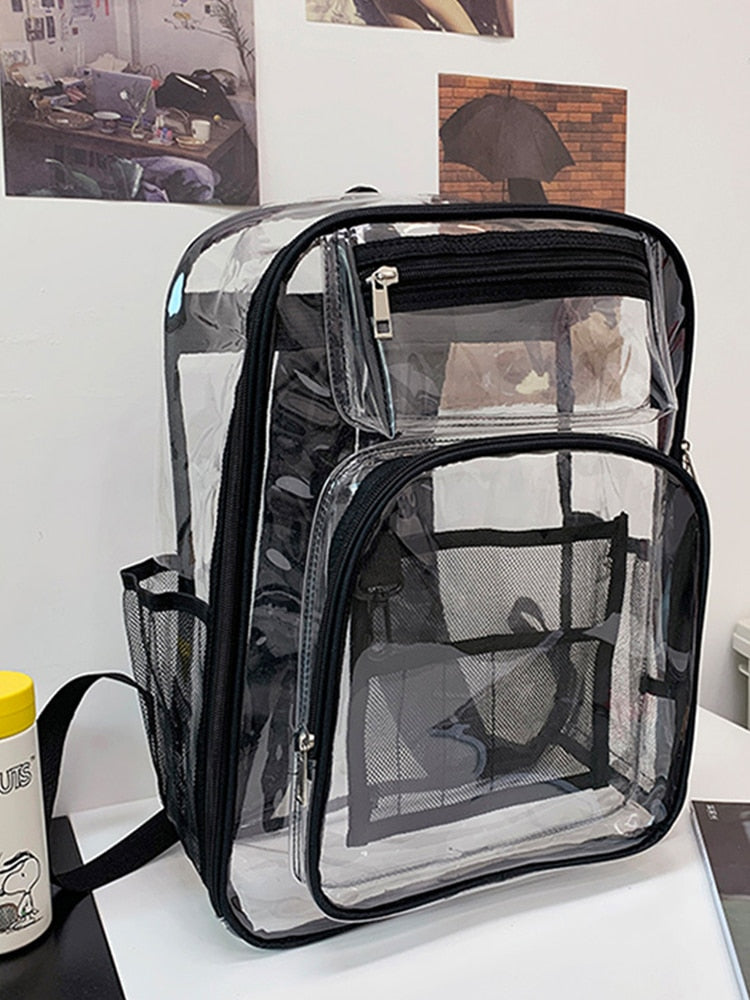 Backpack Waterproof Transparent School Bag Girl Large Capacity Backpack Solid Clear Backpack Men Fashion Transparent Plastic Bag 時尚防水透明塑料背包