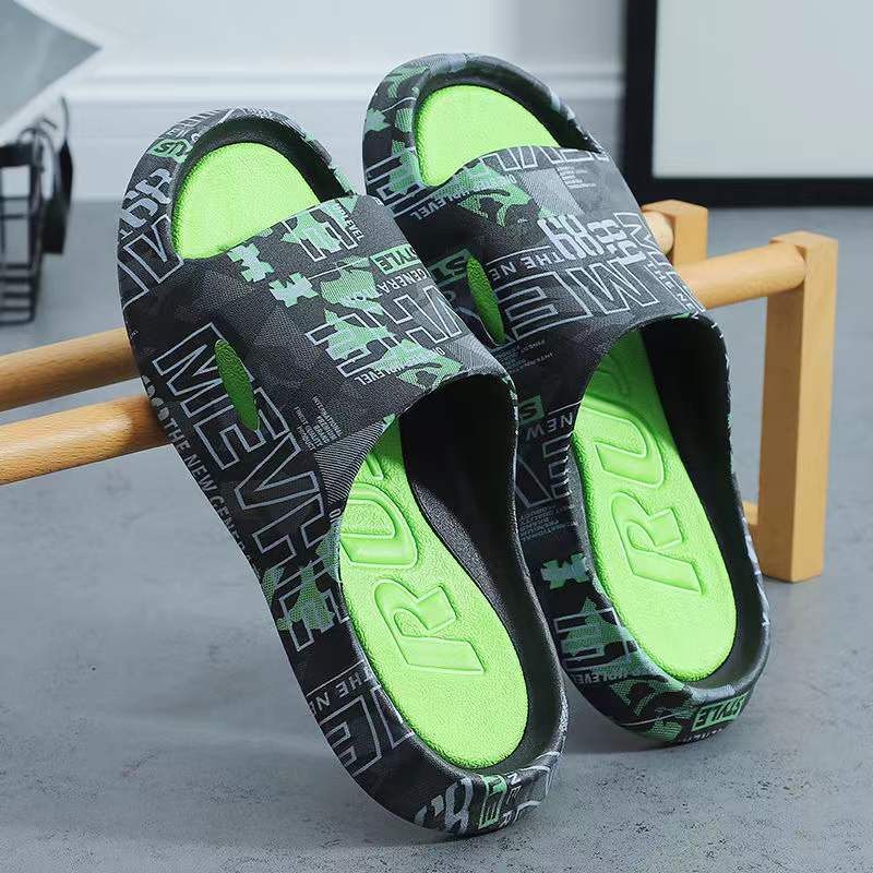 Summer Men's Open Toe One Word Casual Slippers Thick Bottom Anti-Skid Wear-Resistant Fashion Printed Beach Slippers Home Slipper 夏季男士休閒厚底防滑沙灘拖鞋