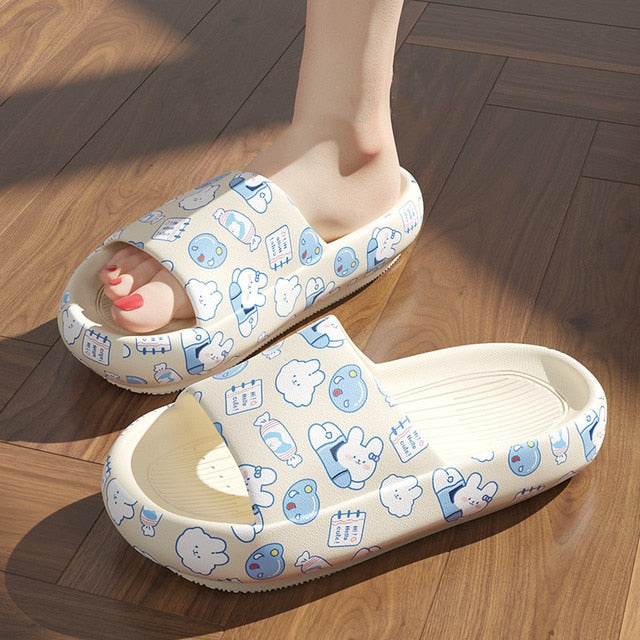 Graffiti Women Slippers Summer Slide Cartoon Shoes EVA Outdoor Women Slides Soft Thick Soled Non-slip Pool Indoor Home Slippers 塗鴉夏季女裝軟厚底防滑拖鞋