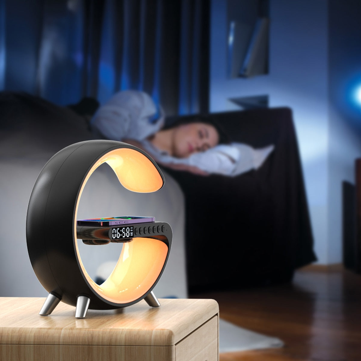 LED Night Lights Multifunction Sunrise Alarm Clock Wake Up Light Bluetooth Speaker Phone Wireless Charger RGB Dimmable Desk Lamp LED 多功能無線充電器及鬧鐘喚小夜燈可調光檯燈