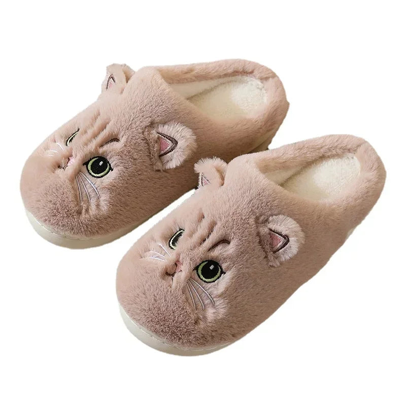 Cute Cat Fuzzy Cotton Slippers 可愛毛絨貓厚底拖鞋