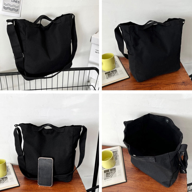 Women Handbags Big Capacity Shoulder Bags Black/Khaki/White/Gray Solid Color Canvas Bags Large Tote Unisex Girls Boys School Bag 女士大容量單肩手提包