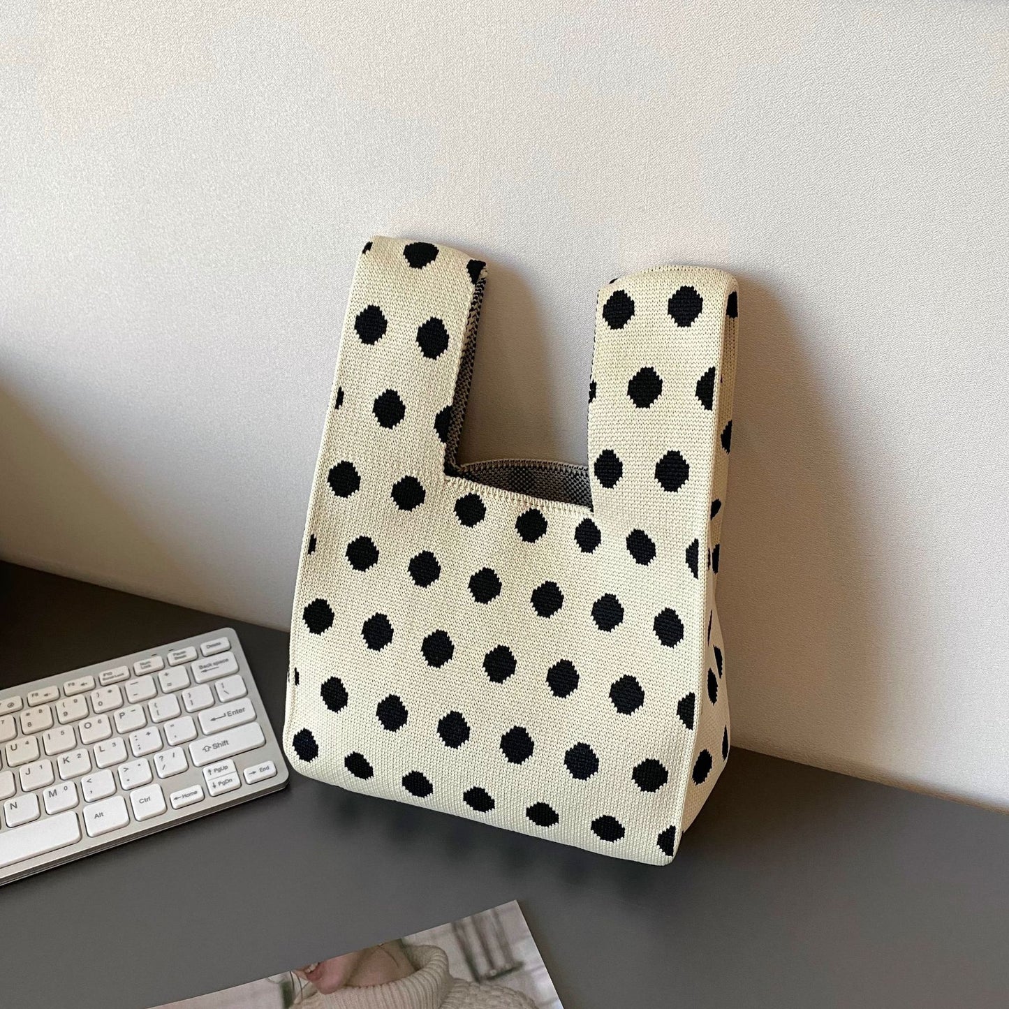 Korean Style Trendy Polka Dot And Stripe Knitted Handbag One Shoulder Bag 韓版潮流波點條紋針織單肩手提包