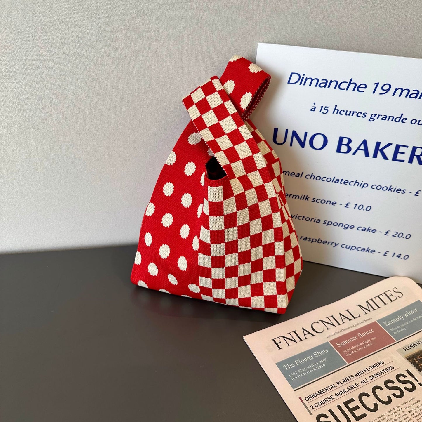 Korean Style Trendy Polka Dot And Stripe Knitted Handbag One Shoulder Bag 韓版潮流波點條紋針織單肩手提包