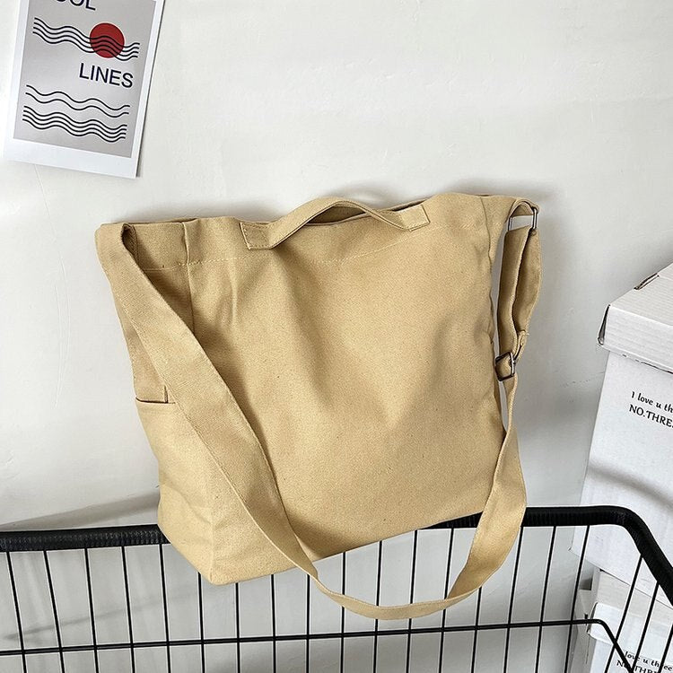 Women Handbags Big Capacity Shoulder Bags Black/Khaki/White/Gray Solid Color Canvas Bags Large Tote Unisex Girls Boys School Bag 女士大容量單肩手提包