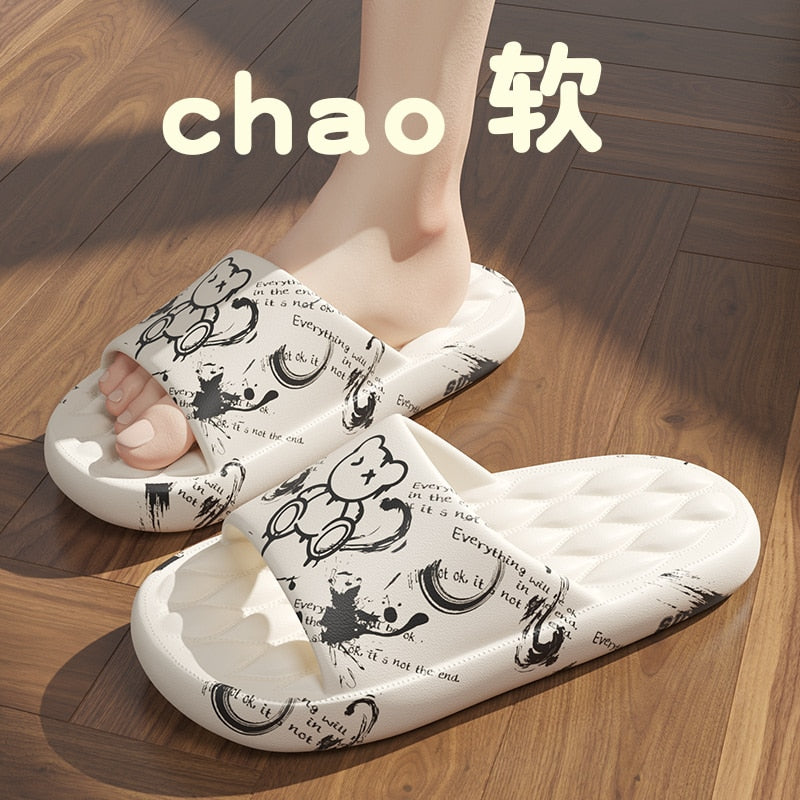 Graffiti Women Slippers Summer Slide Cartoon Shoes EVA Outdoor Women Slides Soft Thick Soled Non-slip Pool Indoor Home Slippers 塗鴉夏季女裝軟厚底防滑拖鞋