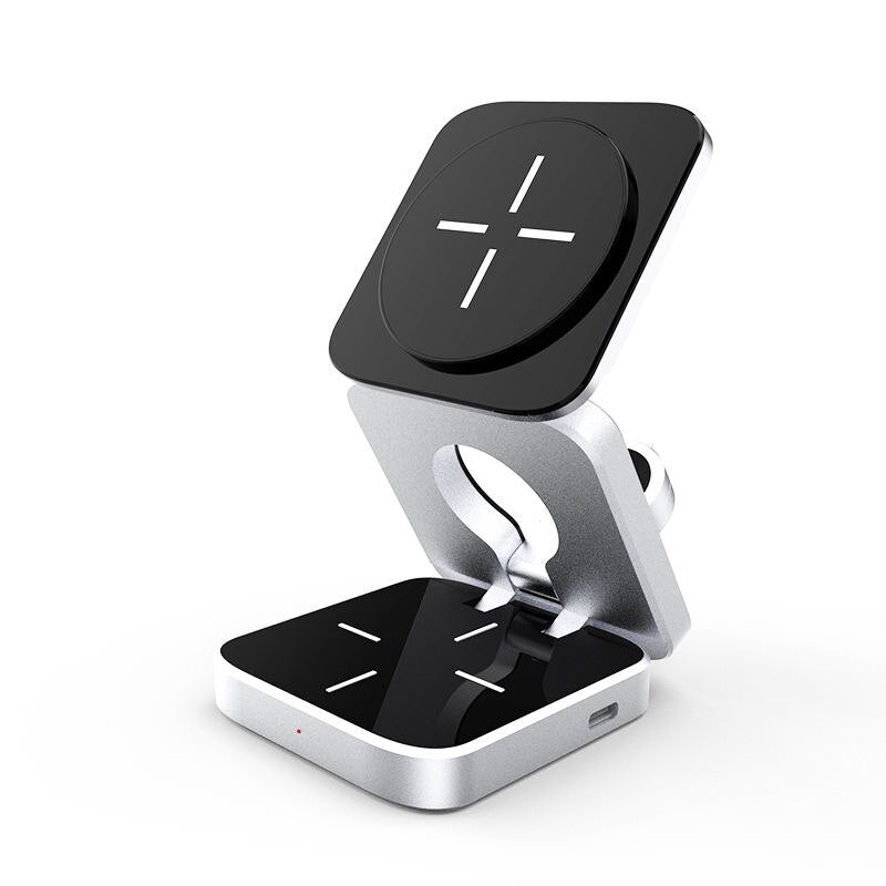 Portable 3 in 1 Foldable Wireless Charger Stand Dock for iPhone 14 13 Holder Magnetic Fast Charging Station for Apple Watch S8 便攜式3合1可折疊磁性快速無線充電器連支架底座