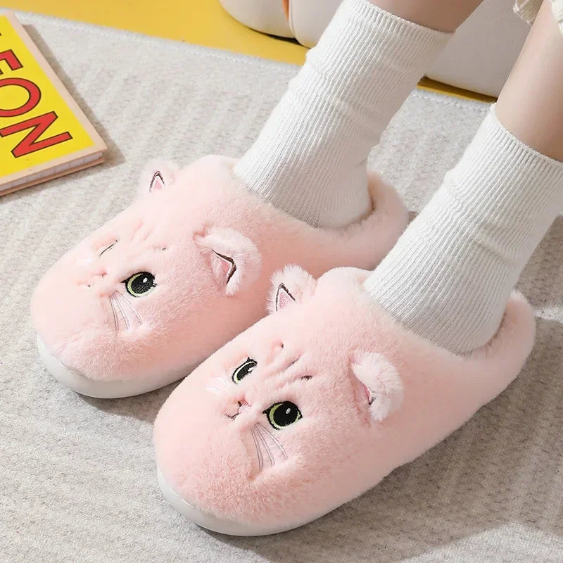 Cute Cat Fuzzy Cotton Slippers 可愛毛絨貓厚底拖鞋