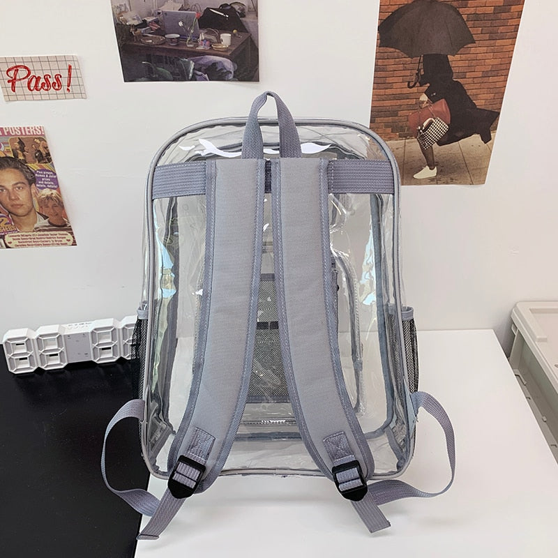Backpack Waterproof Transparent School Bag Girl Large Capacity Backpack Solid Clear Backpack Men Fashion Transparent Plastic Bag 時尚防水透明塑料背包