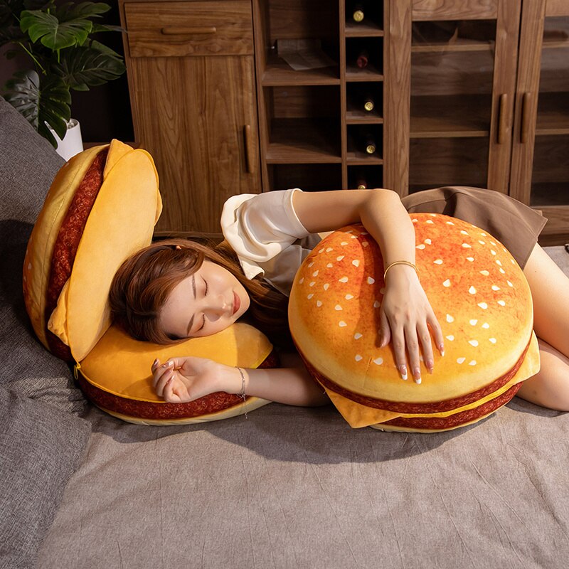 Funny 1pc 40cm Nice Simualtion Plush Food Bread Toast Hamburger Pillow Stuffed Food Toys Home Sofa Floor Cushion 精美仿真毛絨 40 厘米漢堡包枕頭及沙發座墊