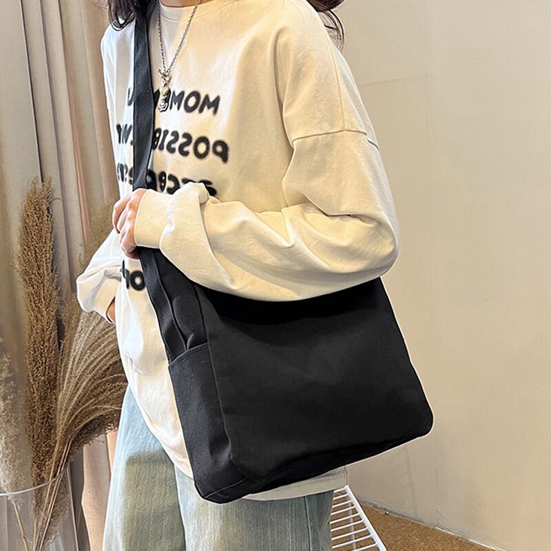 Women Handbags Big Capacity Shoulder Bags Black/Khaki/White/Gray Solid Color Canvas Bags Large Tote Unisex Girls Boys School Bag 女士大容量單肩手提包