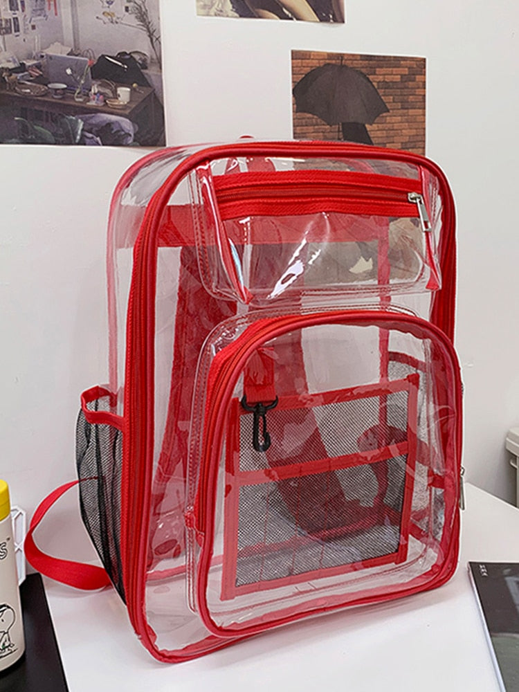 Backpack Waterproof Transparent School Bag Girl Large Capacity Backpack Solid Clear Backpack Men Fashion Transparent Plastic Bag 時尚防水透明塑料背包