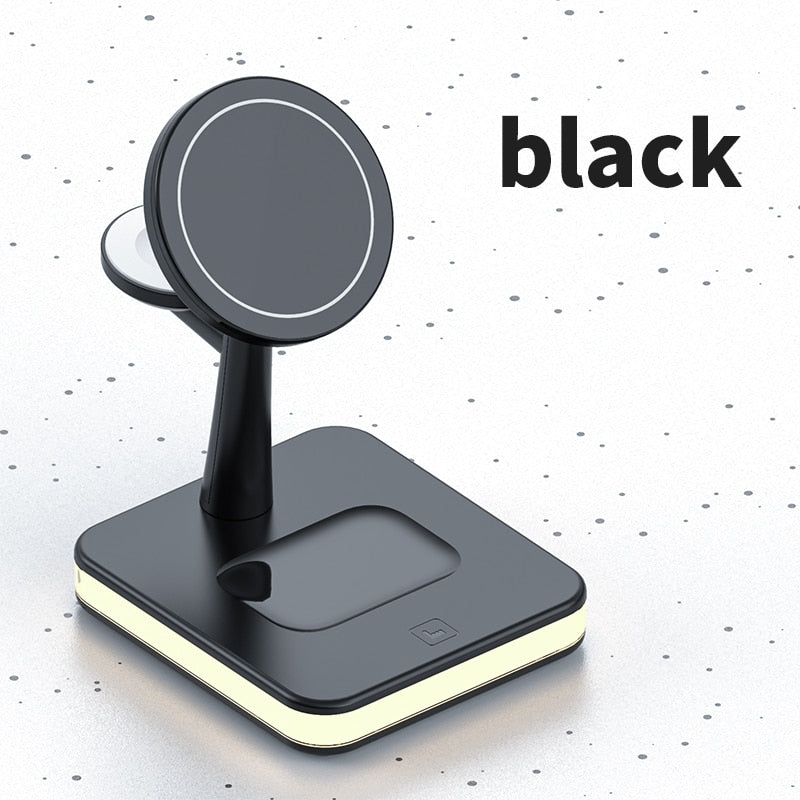 Mag-Safe Charger Stand for iPhone 12/13 14 Pro 3 in 1 Magnetic Wireless Charging Station with LED Light for Apple iWatch Airpods 3合1 磁性無線充電器支架連LED燈