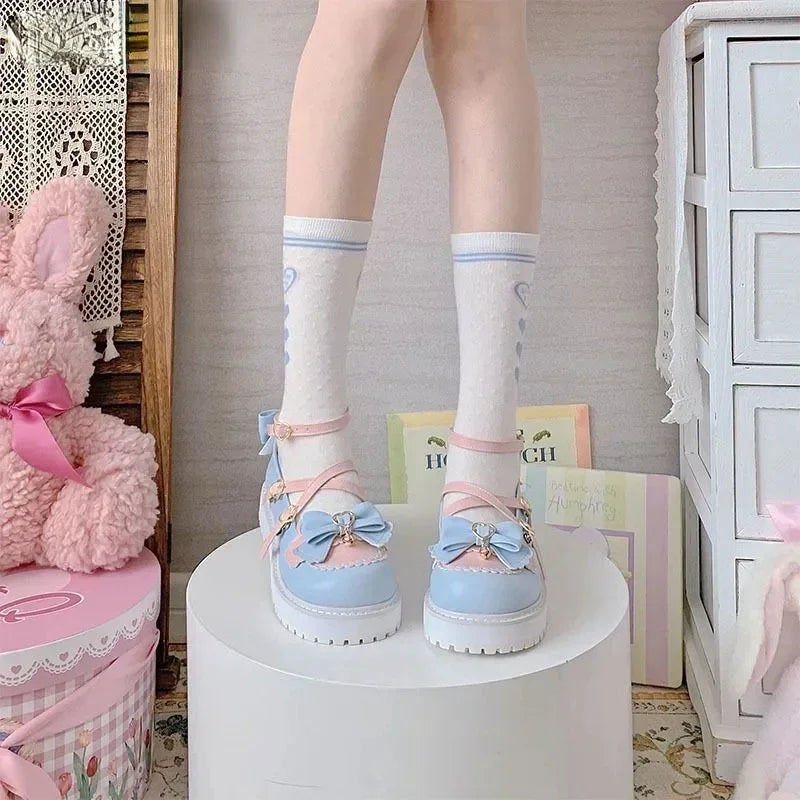 Summer Japanese Style Lolita Kawaii Sweet Sandals Shoes 夏季日本Lolita款式蝴蝶結可愛圓頭鞋