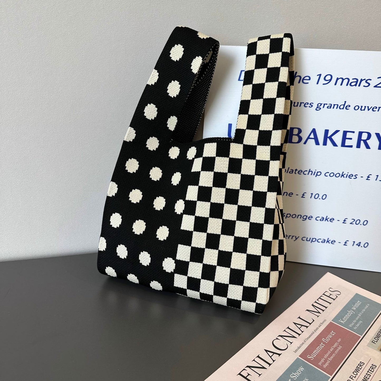 Korean Style Trendy Polka Dot And Stripe Knitted Handbag One Shoulder Bag 韓版潮流波點條紋針織單肩手提包