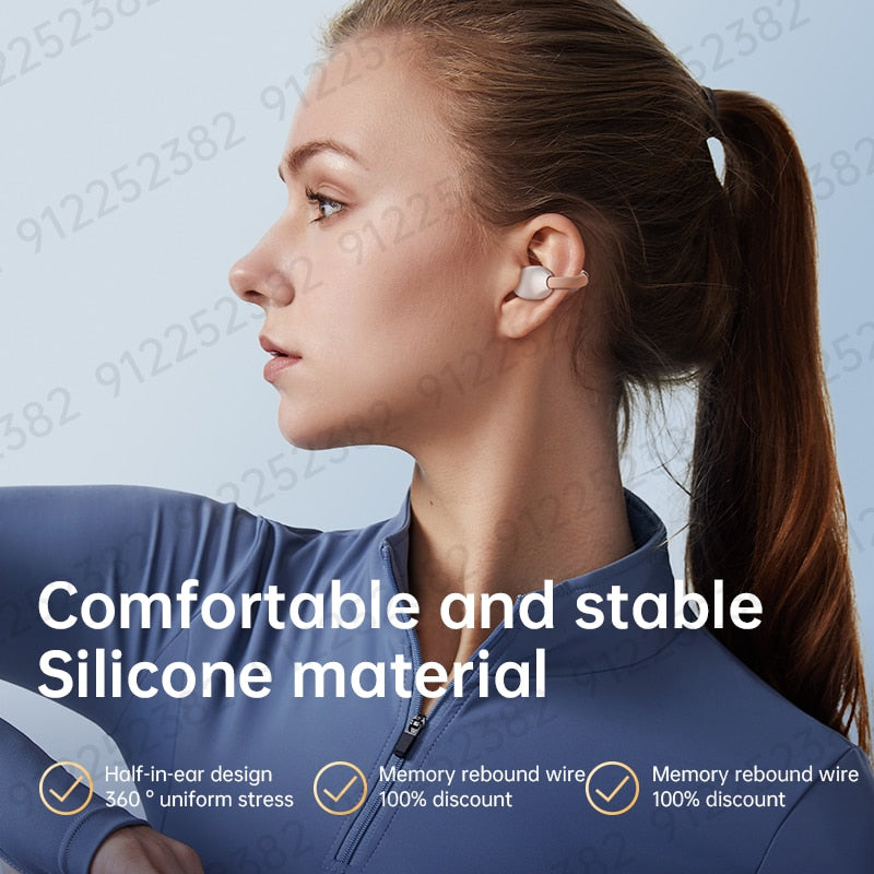 Wireless Ear Clip Bone Conduction Headphones fones Bluetooth 5.3 Ear Clip on Ear Earring sports earphones earbud hooks with Mic 無線藍牙5.3耳骨夾式耳環運動耳機連麥克風