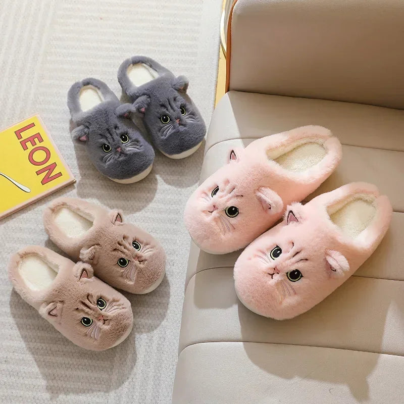 Cute Cat Fuzzy Cotton Slippers 可愛毛絨貓厚底拖鞋