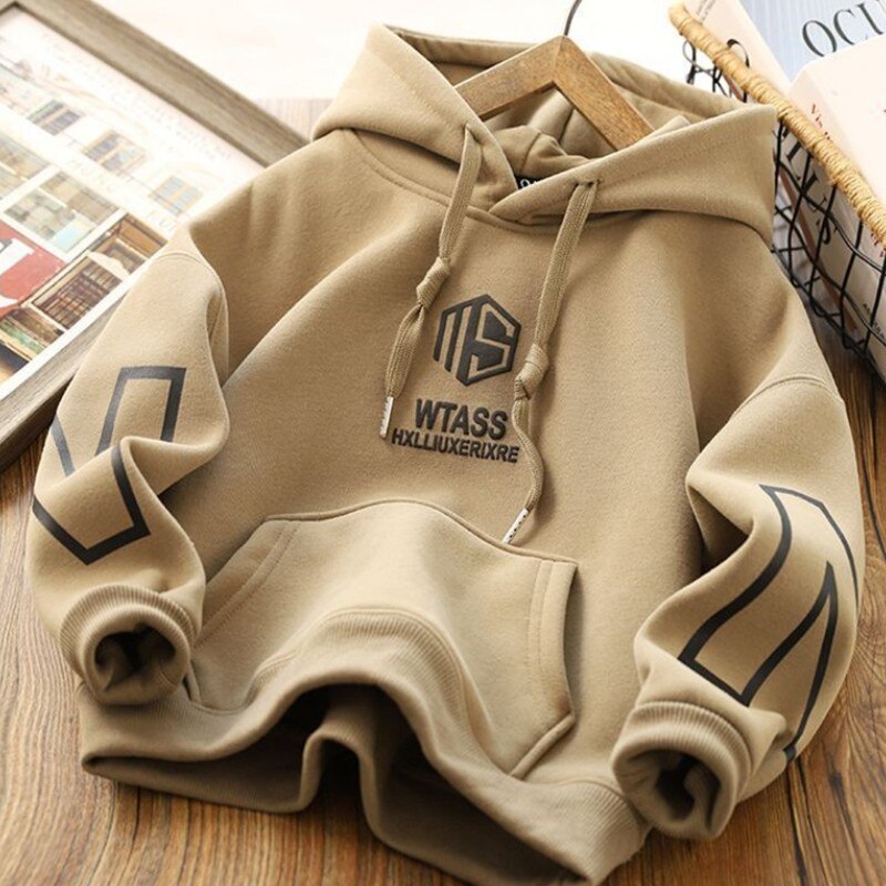 Boys Hoodies Sweatshirts Cotton Tops Outwear 2023 Khaki Spring Autumn Kids High Quality Children's Clothing 高質男童連帽棉質運動衛衣