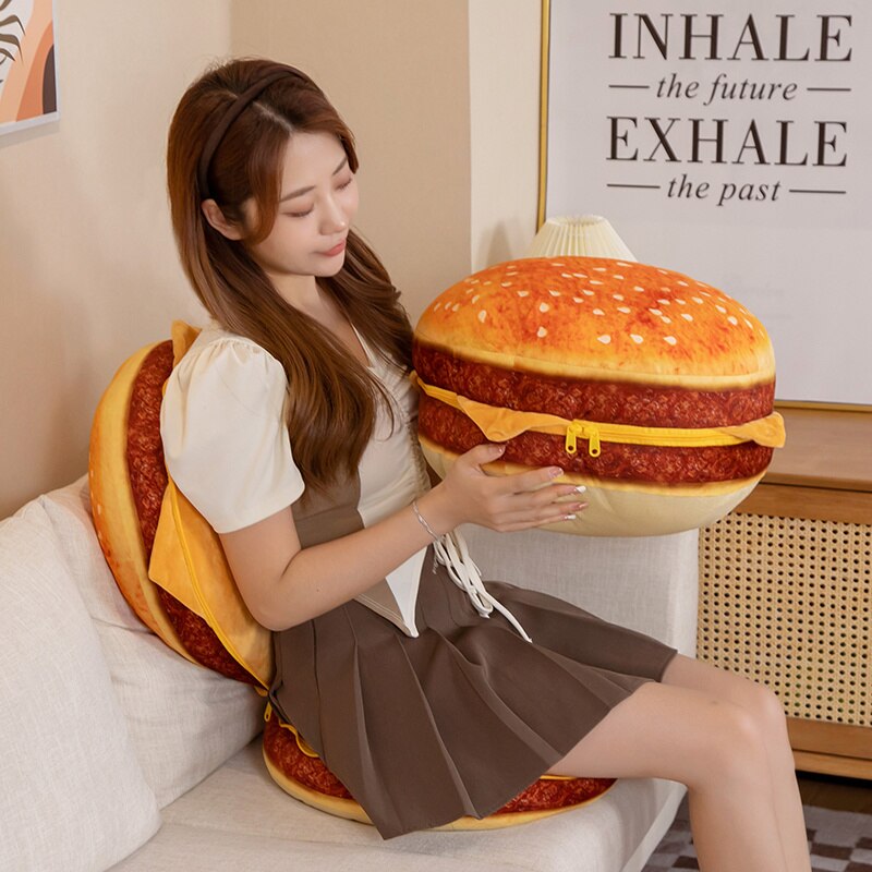 Funny 1pc 40cm Nice Simualtion Plush Food Bread Toast Hamburger Pillow Stuffed Food Toys Home Sofa Floor Cushion 精美仿真毛絨 40 厘米漢堡包枕頭及沙發座墊