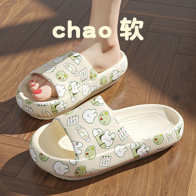 Graffiti Women Slippers Summer Slide Cartoon Shoes EVA Outdoor Women Slides Soft Thick Soled Non-slip Pool Indoor Home Slippers 塗鴉夏季女裝軟厚底防滑拖鞋