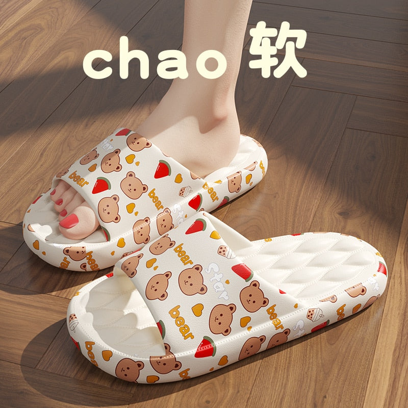 Graffiti Women Slippers Summer Slide Cartoon Shoes EVA Outdoor Women Slides Soft Thick Soled Non-slip Pool Indoor Home Slippers 塗鴉夏季女裝軟厚底防滑拖鞋
