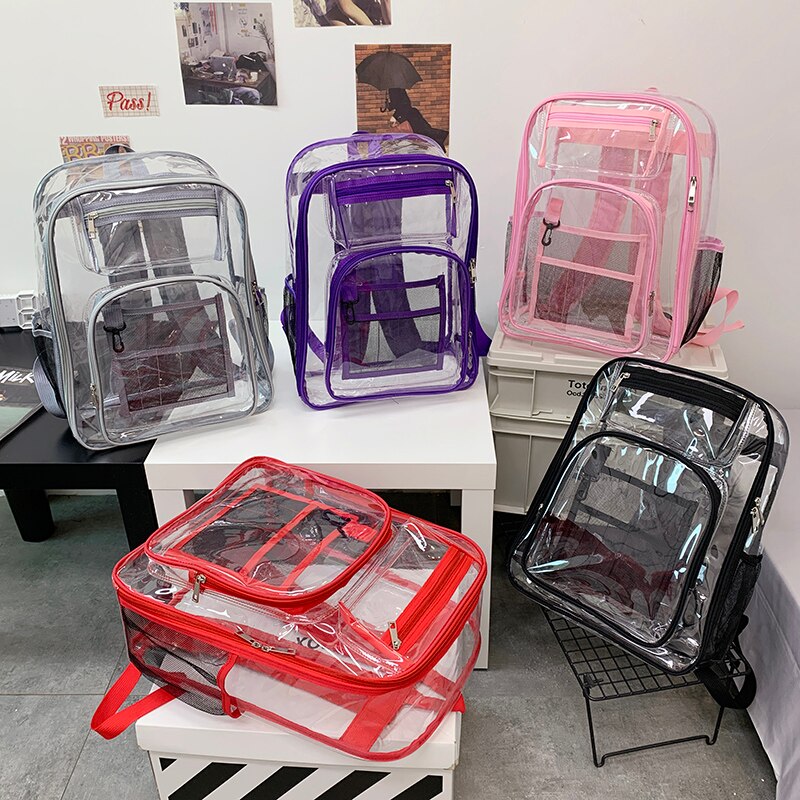 Backpack Waterproof Transparent School Bag Girl Large Capacity Backpack Solid Clear Backpack Men Fashion Transparent Plastic Bag 時尚防水透明塑料背包