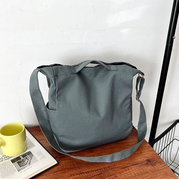 Women Handbags Big Capacity Shoulder Bags Black/Khaki/White/Gray Solid Color Canvas Bags Large Tote Unisex Girls Boys School Bag 女士大容量單肩手提包
