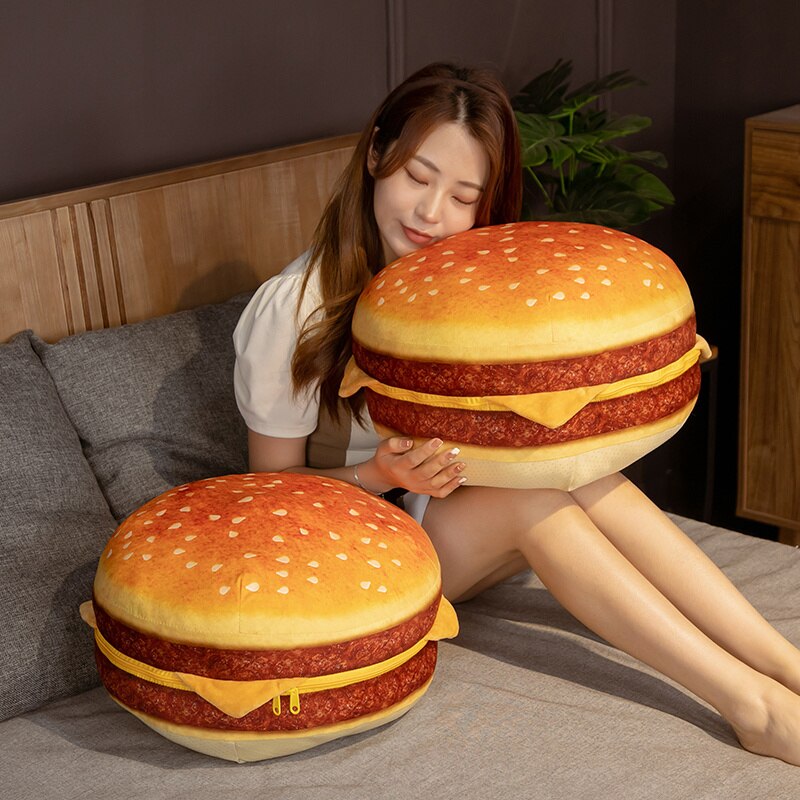 Funny 1pc 40cm Nice Simualtion Plush Food Bread Toast Hamburger Pillow Stuffed Food Toys Home Sofa Floor Cushion 精美仿真毛絨 40 厘米漢堡包枕頭及沙發座墊