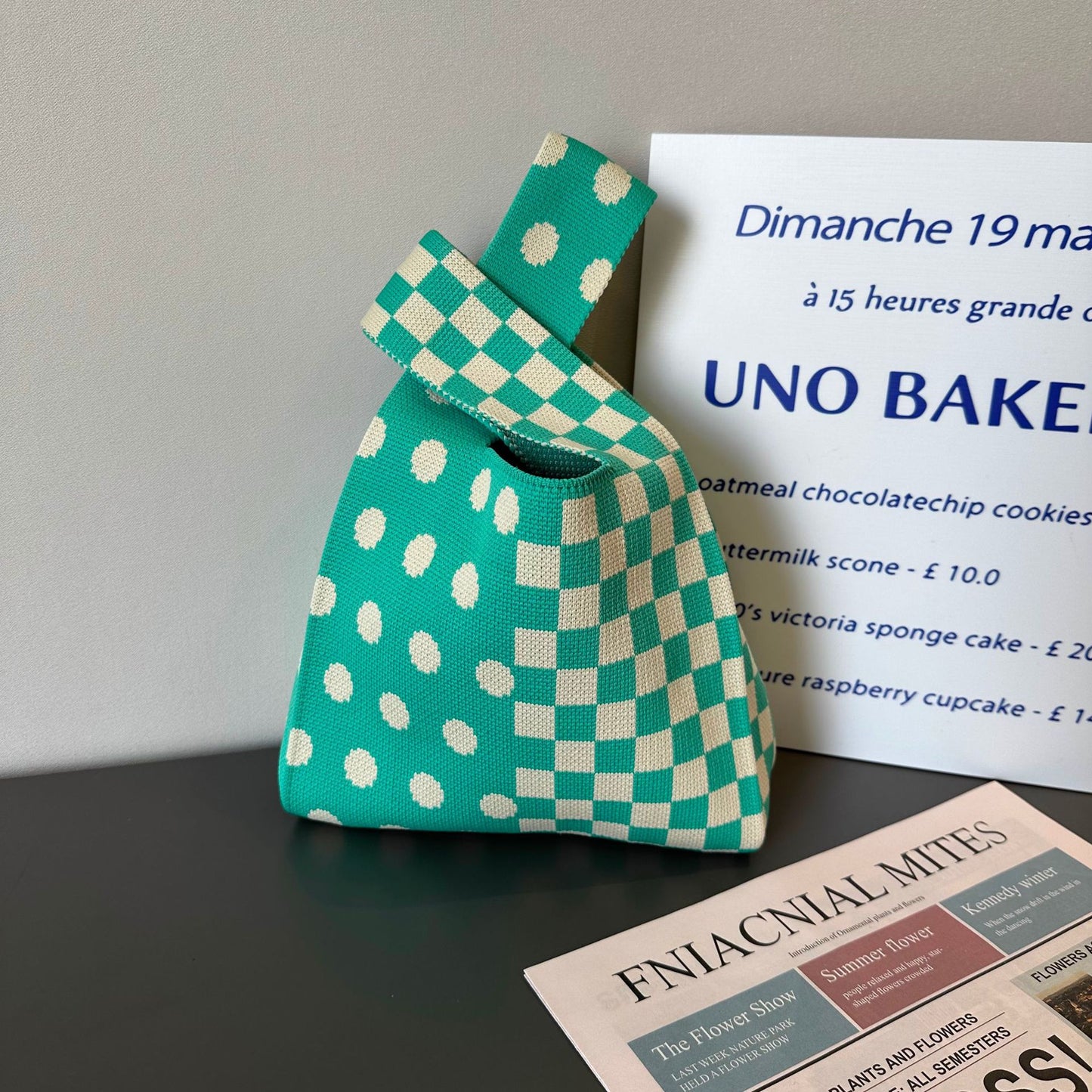 Korean Style Trendy Polka Dot And Stripe Knitted Handbag One Shoulder Bag 韓版潮流波點條紋針織單肩手提包