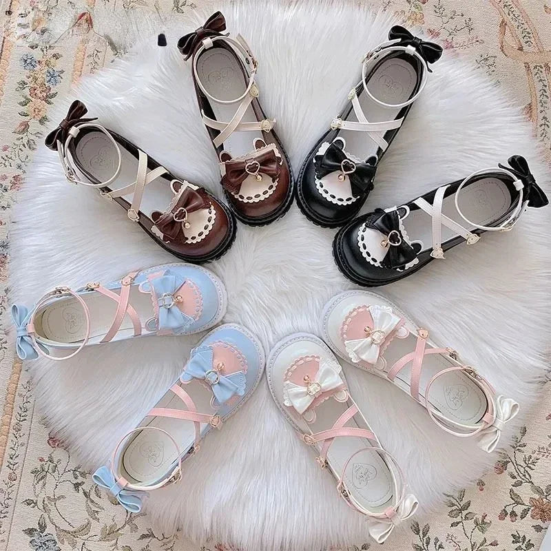 Summer Japanese Style Lolita Kawaii Sweet Sandals Shoes 夏季日本Lolita款式蝴蝶結可愛圓頭鞋