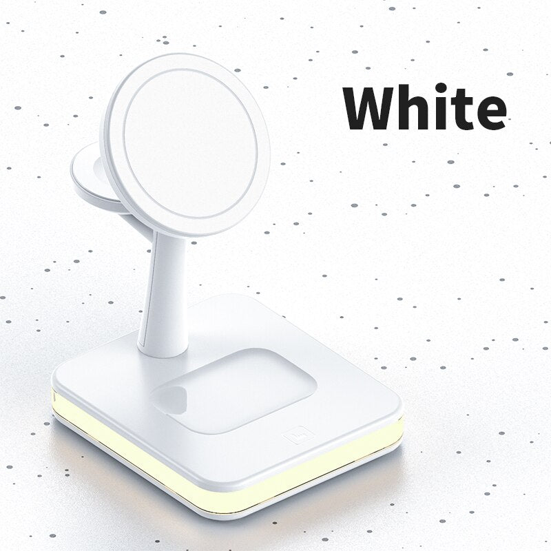 Mag-Safe Charger Stand for iPhone 12/13 14 Pro 3 in 1 Magnetic Wireless Charging Station with LED Light for Apple iWatch Airpods 3合1 磁性無線充電器支架連LED燈
