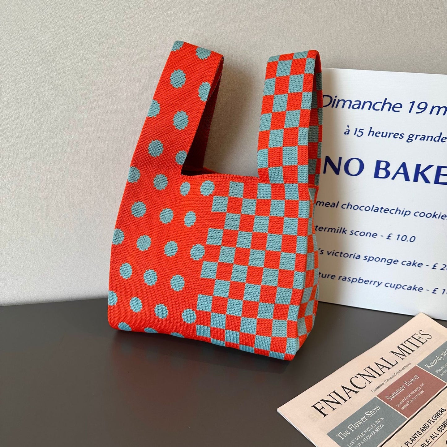 Korean Style Trendy Polka Dot And Stripe Knitted Handbag One Shoulder Bag 韓版潮流波點條紋針織單肩手提包