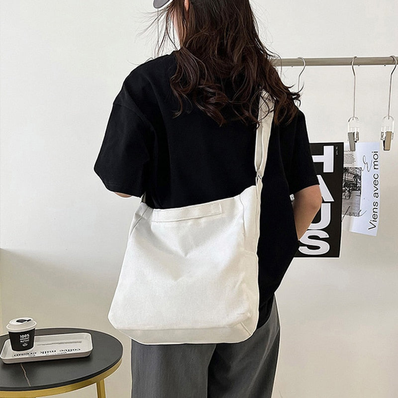 Women Handbags Big Capacity Shoulder Bags Black/Khaki/White/Gray Solid Color Canvas Bags Large Tote Unisex Girls Boys School Bag 女士大容量單肩手提包
