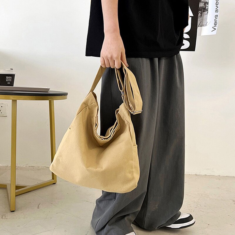 Women Handbags Big Capacity Shoulder Bags Black/Khaki/White/Gray Solid Color Canvas Bags Large Tote Unisex Girls Boys School Bag 女士大容量單肩手提包