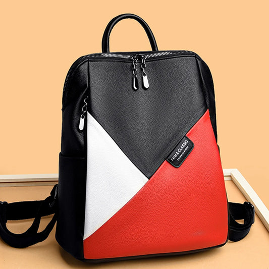 Fashion Women Backpacks Leather Rucksack Female Shoulder Bags 時尚女裝併色背包