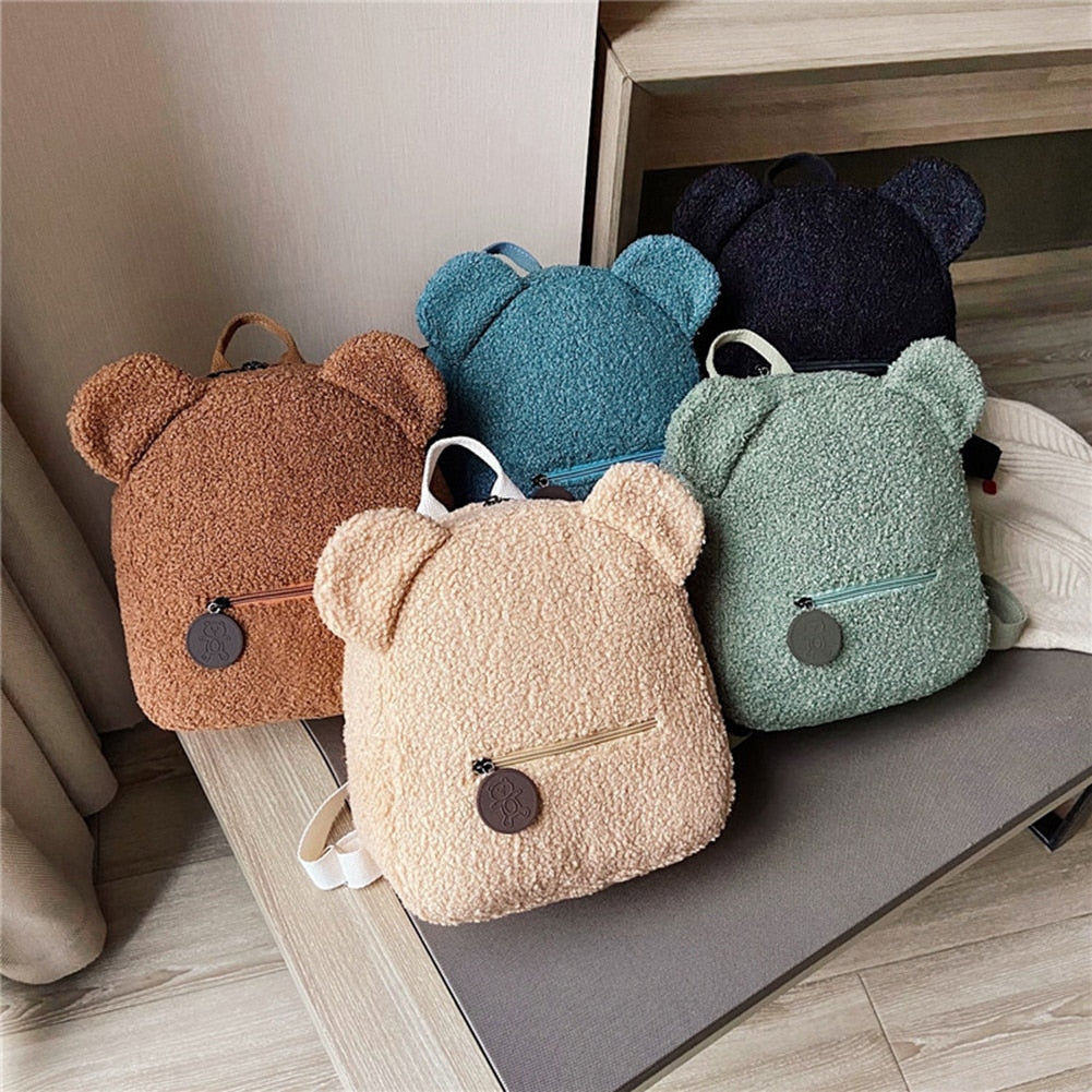 Portable Children Travel Shopping Rucksacks Casual Autumn Winter Lamb Fleece Women's Bagpack Cute Bear Shaped Shoulder Backpack